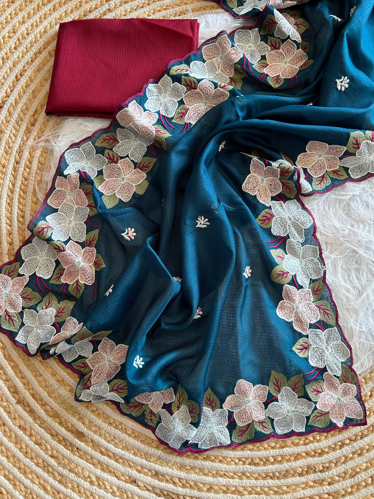 Exuberant Function Wear Soft Kota Doriya Embrodiered Thread n Cut Work Designer Saree For Occasion