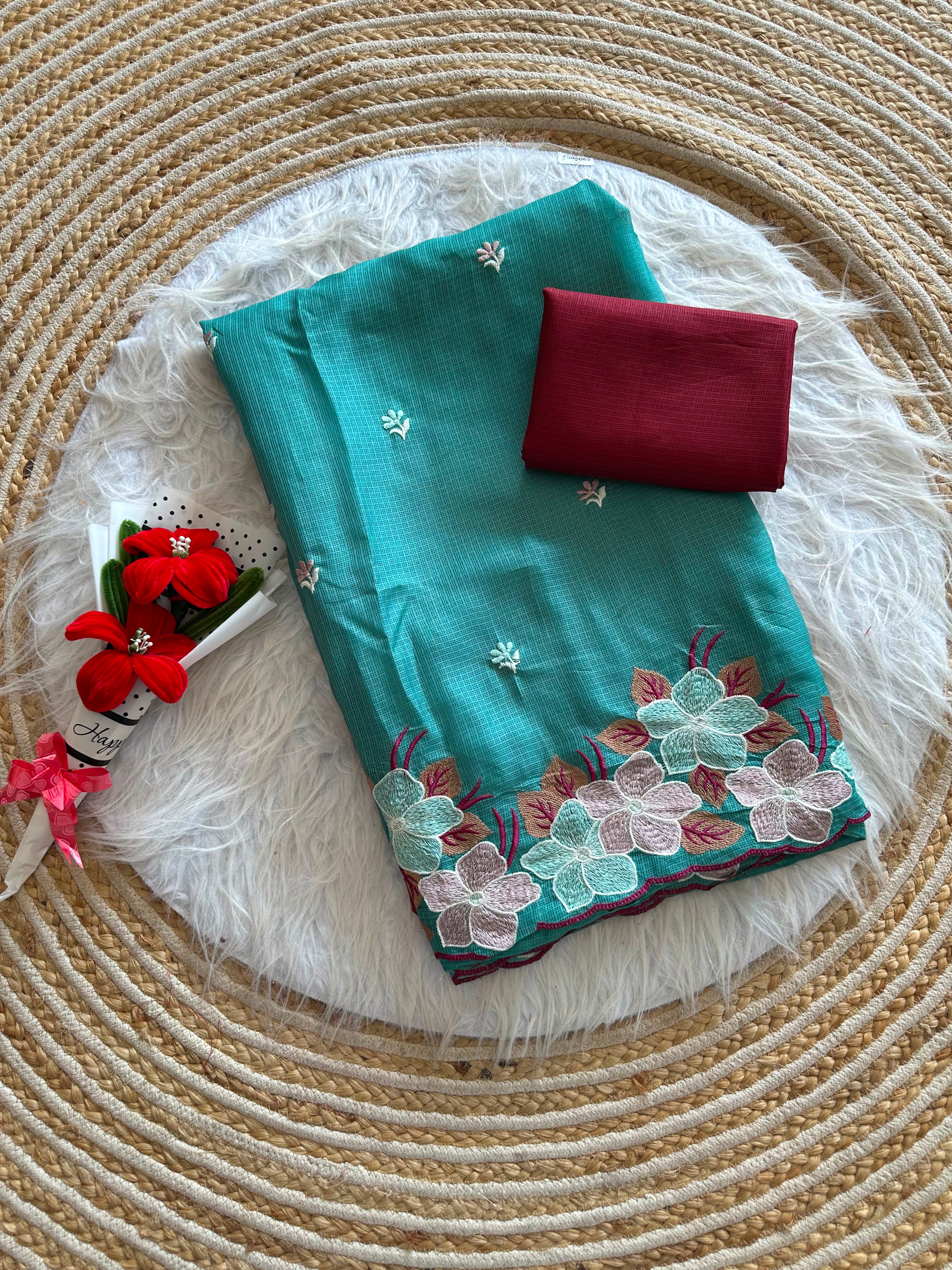 Exuberant Function Wear Soft Kota Doriya Embrodiered Thread n Cut Work Designer Saree For Occasion