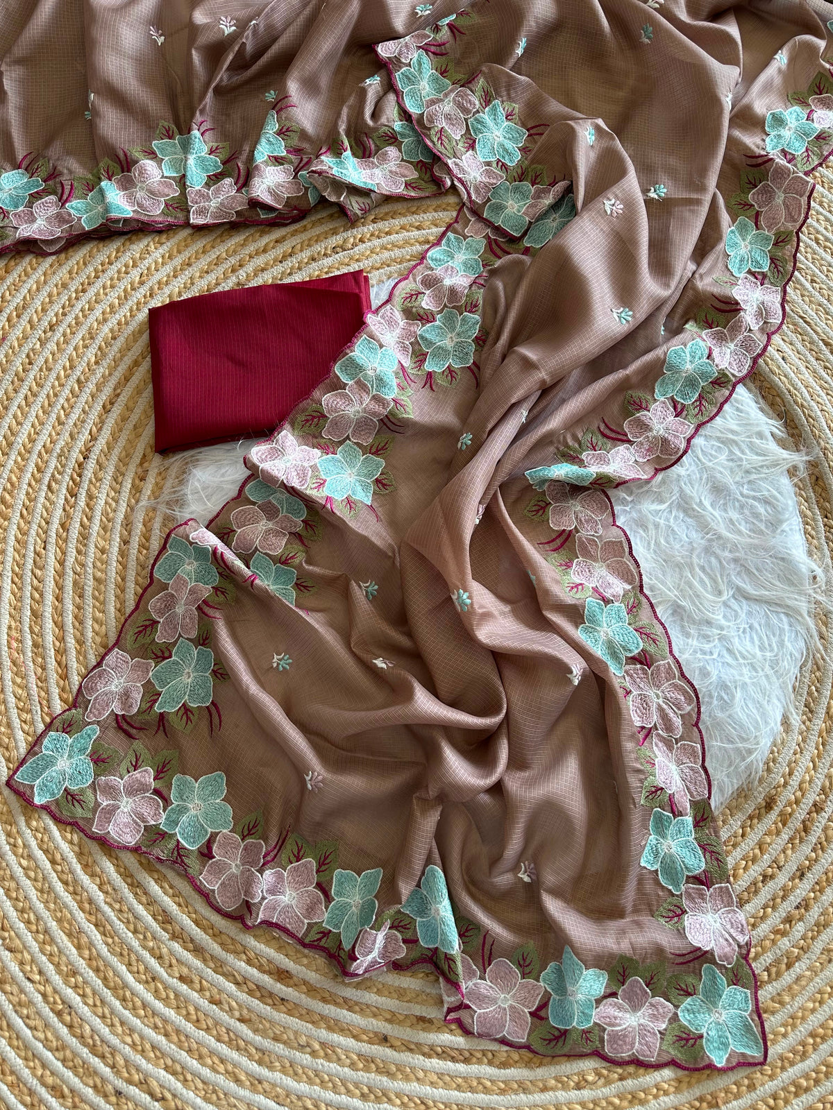Exuberant Function Wear Soft Kota Doriya Embrodiered Thread n Cut Work Designer Saree For Occasion