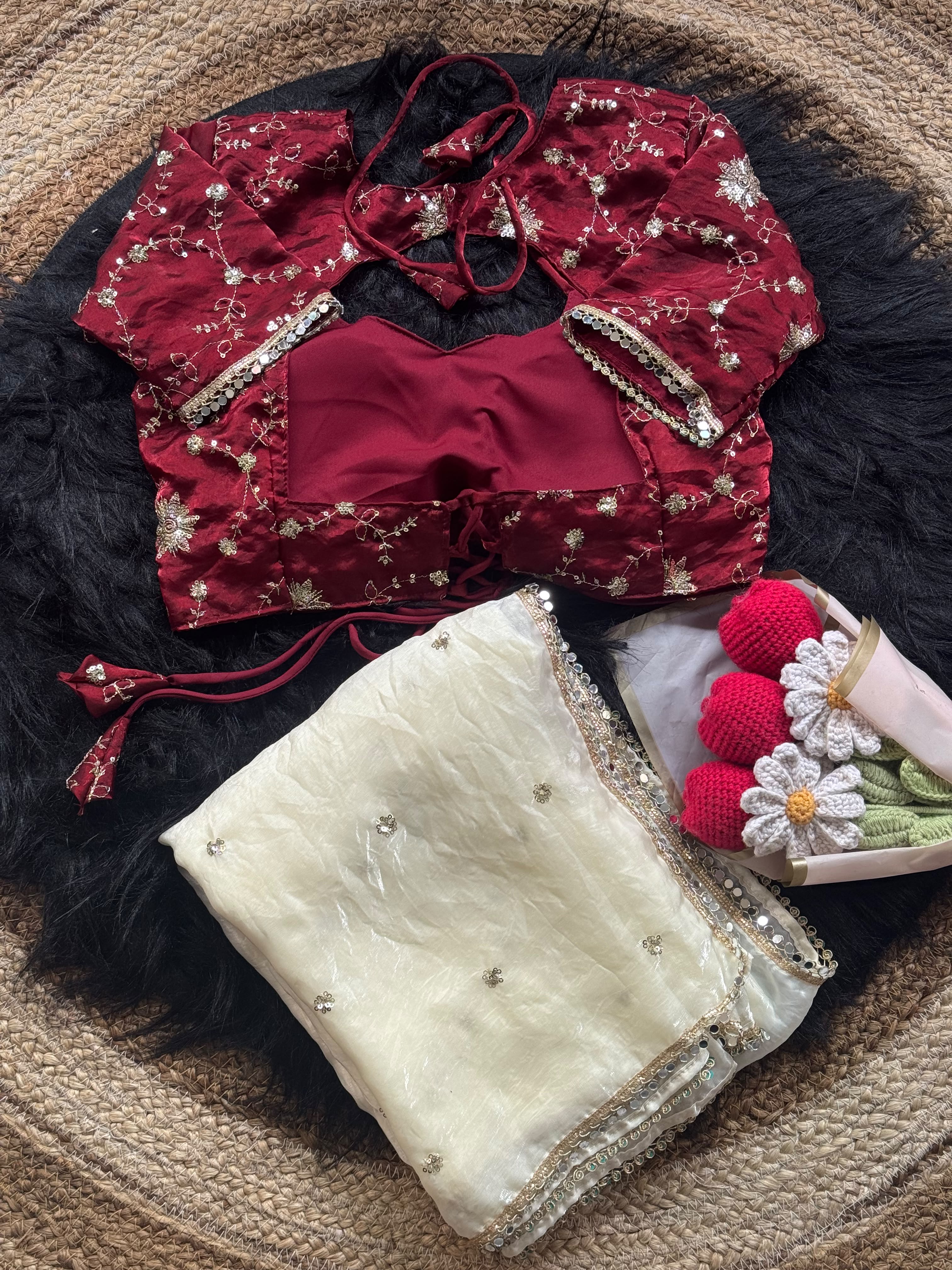 Blossom Wedding  Wear Soft Silk Sequence Embroidery n Mirror Lace Border Fancy Saree With Stitched Blouse