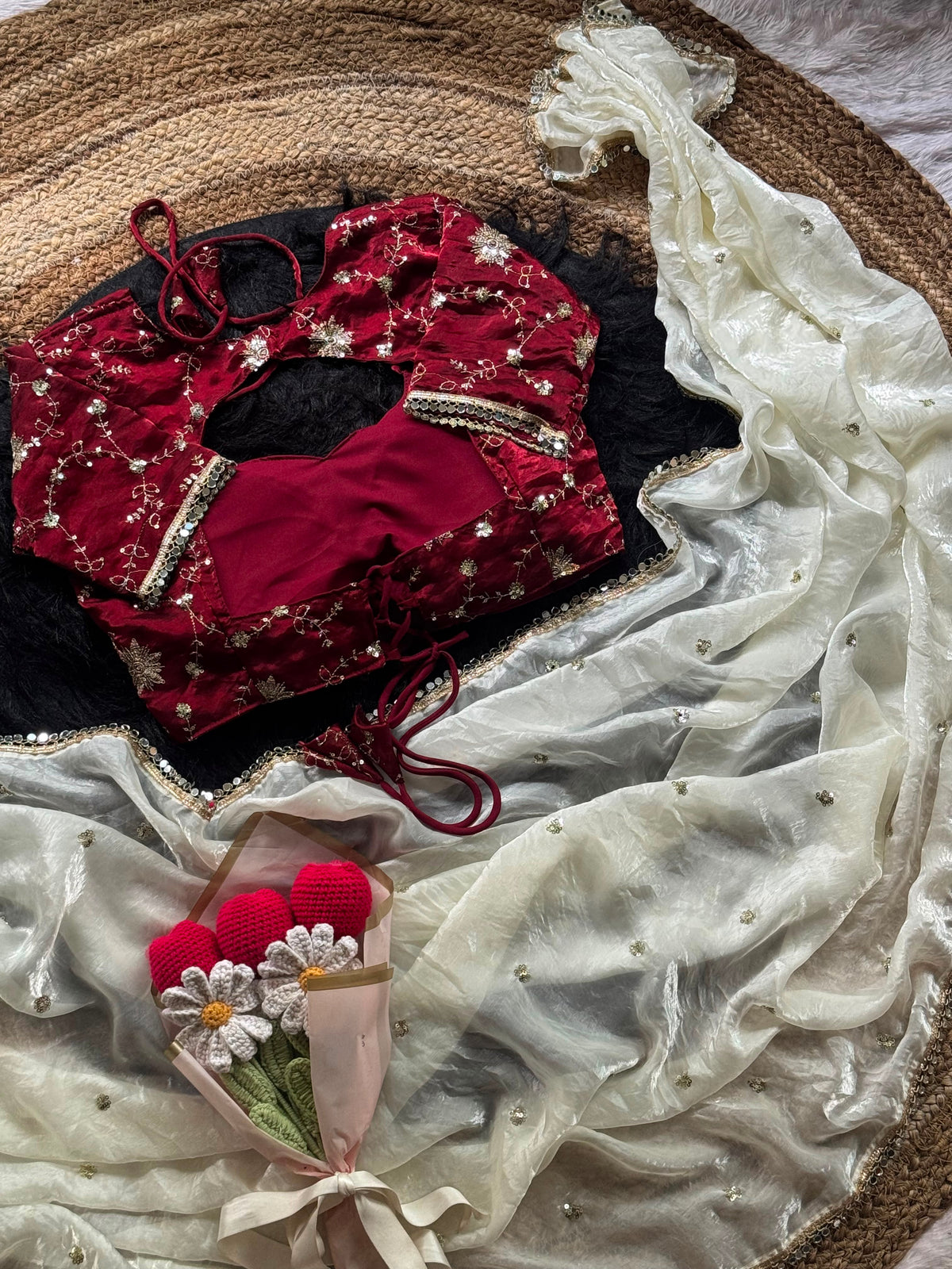 Blossom Wedding  Wear Soft Silk Sequence Embroidery n Mirror Lace Border Fancy Saree With Stitched Blouse