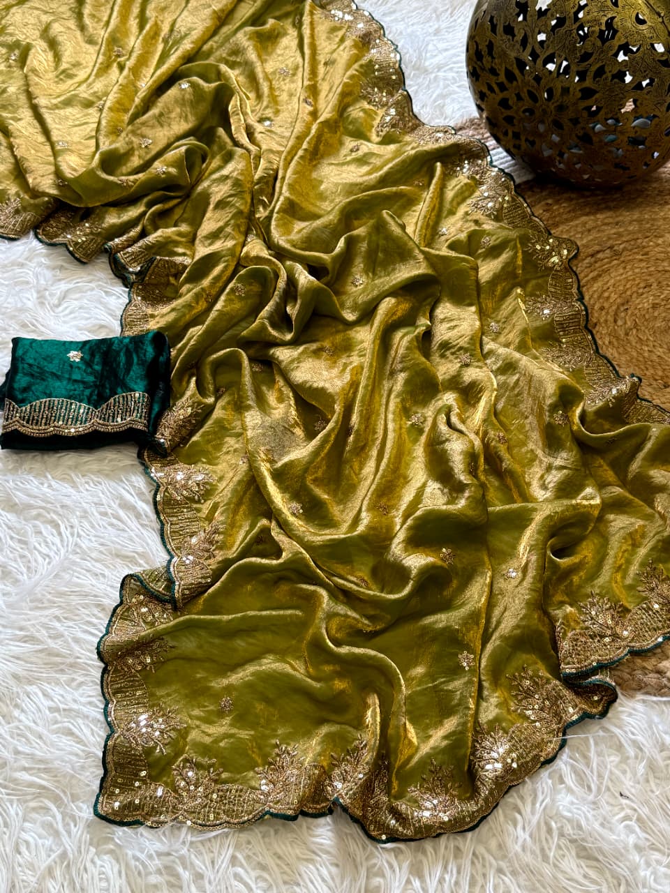 Entrancing Wedding Wear Silk Embroidery n Sequence Work Fancy Saree With Ravishing Blouse Piece