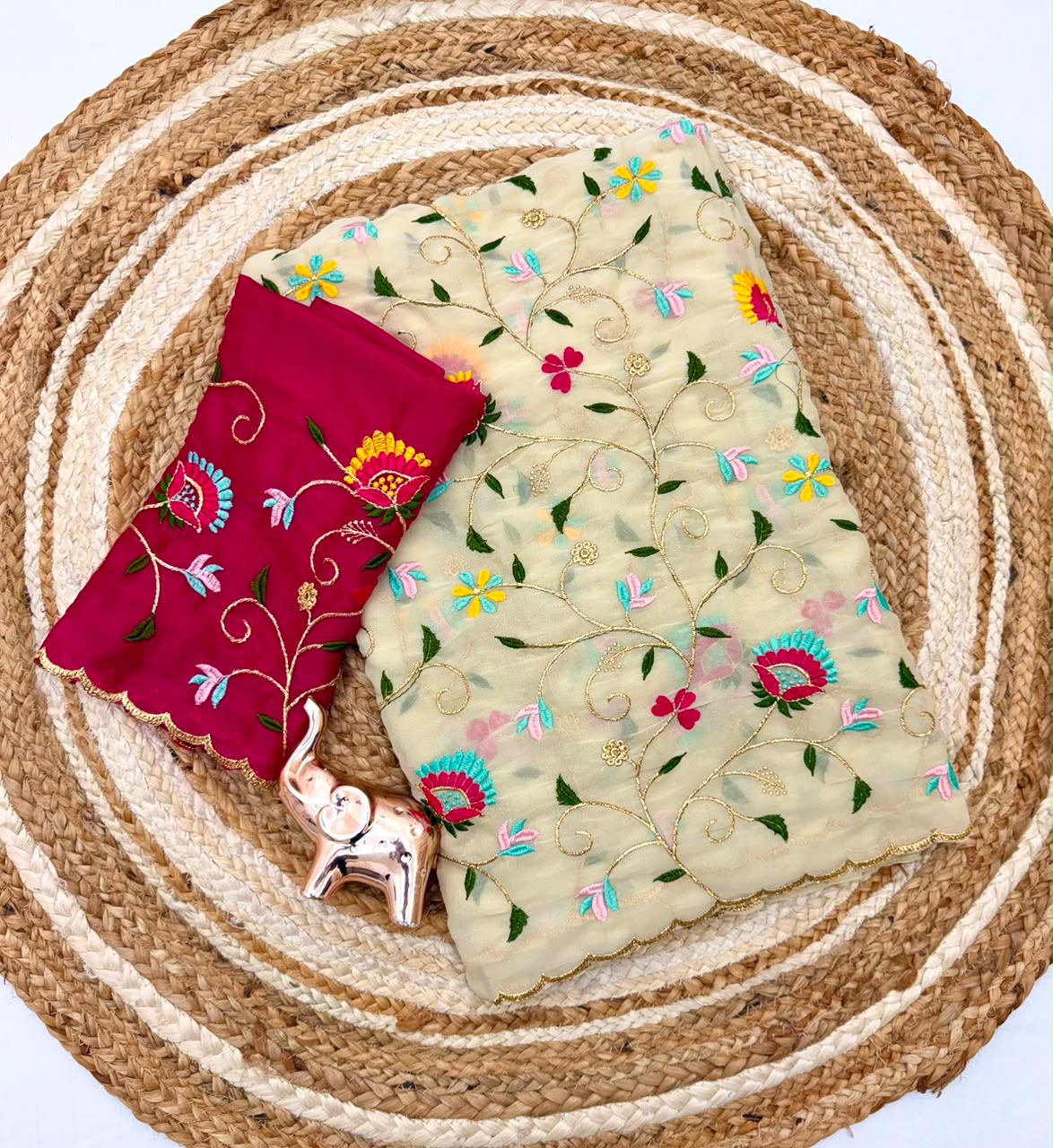Forbearance Party  Wear Georgette Multi Embroidery Work Butta Flower Design Saree With Contrast Blouse Piece