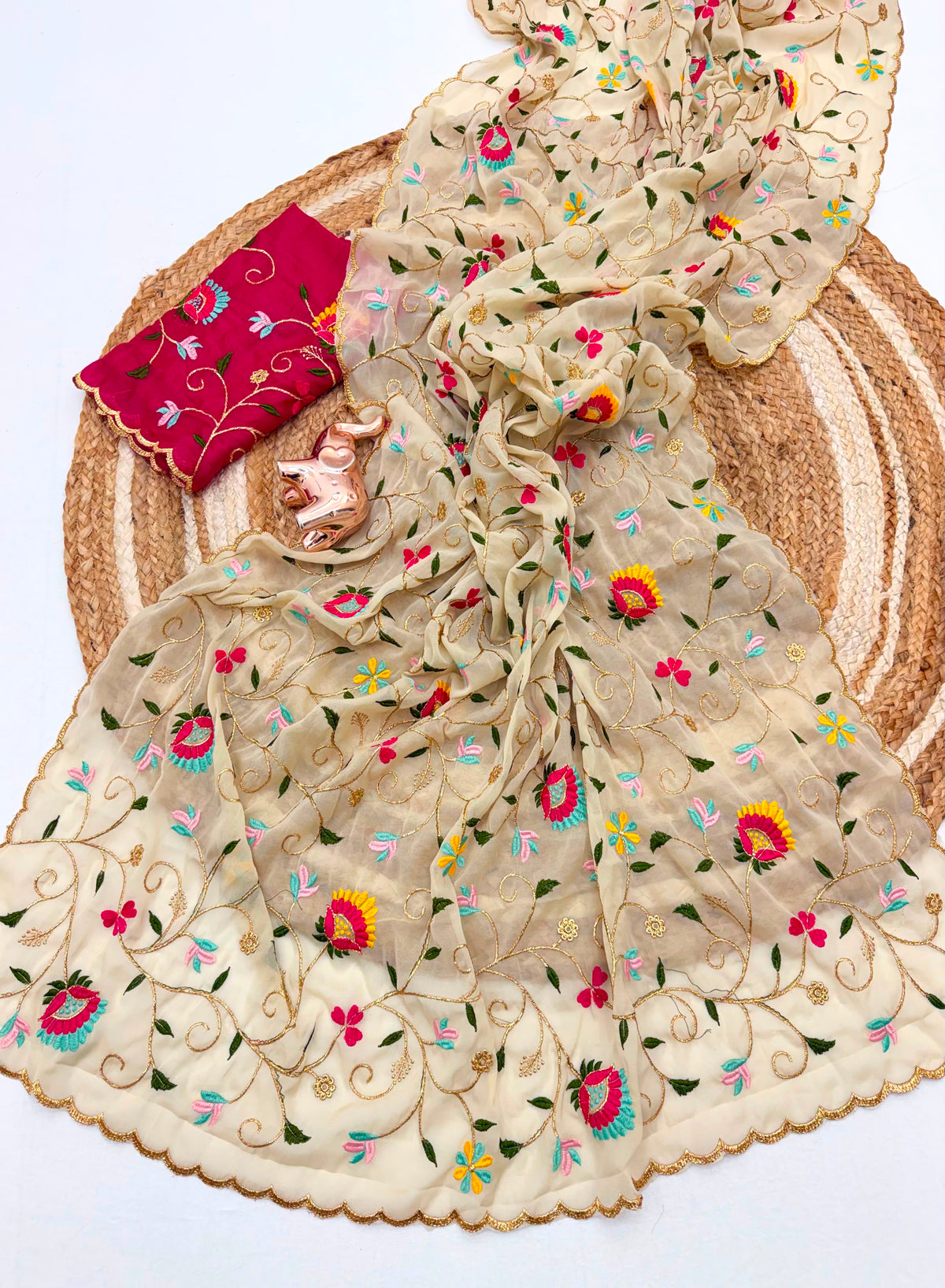Forbearance Party  Wear Georgette Multi Embroidery Work Butta Flower Design Saree With Contrast Blouse Piece