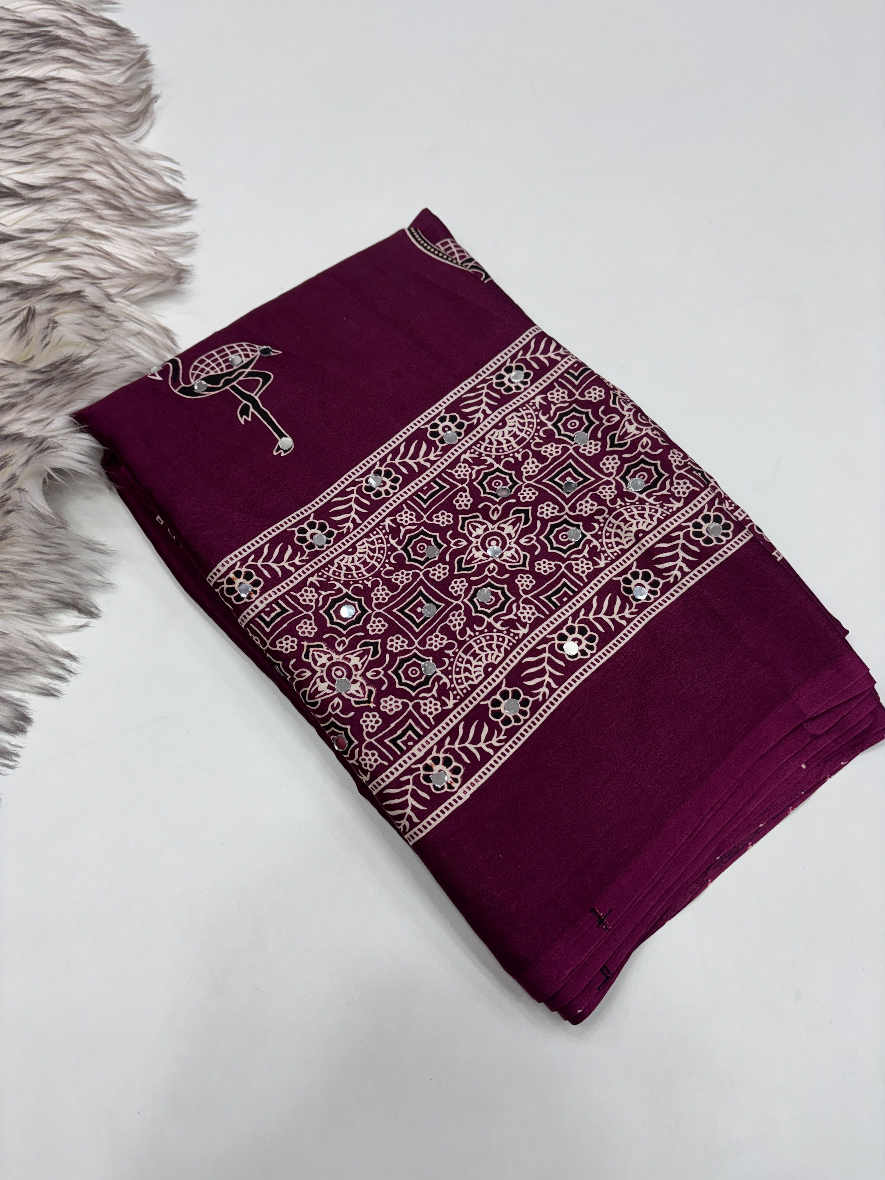 Excellent Festive Wear Pure Silk Ajrak Printed Rich Pallu n Original Mirror Work Designer Saree With Blouse Piece