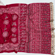 Load image into Gallery viewer, Excellent Festive Wear Pure Silk Ajrak Printed Rich Pallu n Original Mirror Work Designer Saree With Blouse Piece
