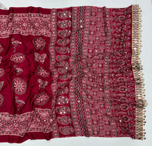 Load image into Gallery viewer, Excellent Festive Wear Pure Silk Ajrak Printed Rich Pallu n Original Mirror Work Designer Saree With Blouse Piece
