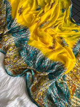 Load image into Gallery viewer, Unequalled Wedding Wear Pure Georgette Kalamkari Print n Mirror Work Designer Saree With Bucolic Blouse Piece
