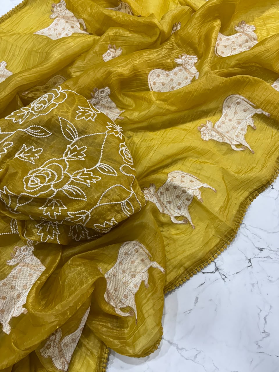 Delightful Festive Wear Silk Embroidery Work Fancy Designer Saree With Blouse Piece