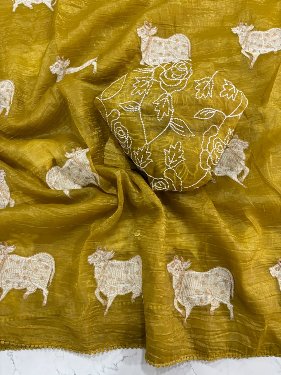 Delightful Festive Wear Silk Embroidery Work Fancy Designer Saree With Blouse Piece