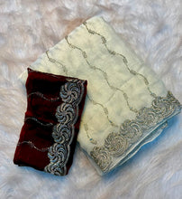 Load image into Gallery viewer, Adorable Party Wear Silk Embroidery Sequence n Beads Work Fancy Saree With Blouse Piece
