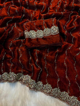 Load image into Gallery viewer, Adorable Party Wear Silk Embroidery Sequence n Beads Work Fancy Saree With Blouse Piece
