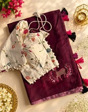 Load image into Gallery viewer, Seraglio Function Wear Chanderi Cotton Embroidery n Tussels Work Fancy Designer Saree With Stitched Blouse

