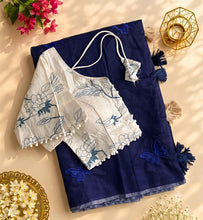 Load image into Gallery viewer, New Wedding Wear Chanderi Cotton Embroidery n Tussels Work Fancy Designer Saree With Stitched Blouse
