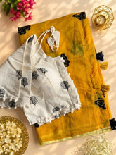 Load image into Gallery viewer, New Wedding Wear Chanderi Cotton Embroidery n Tussels Work Fancy Designer Saree With Stitched Blouse
