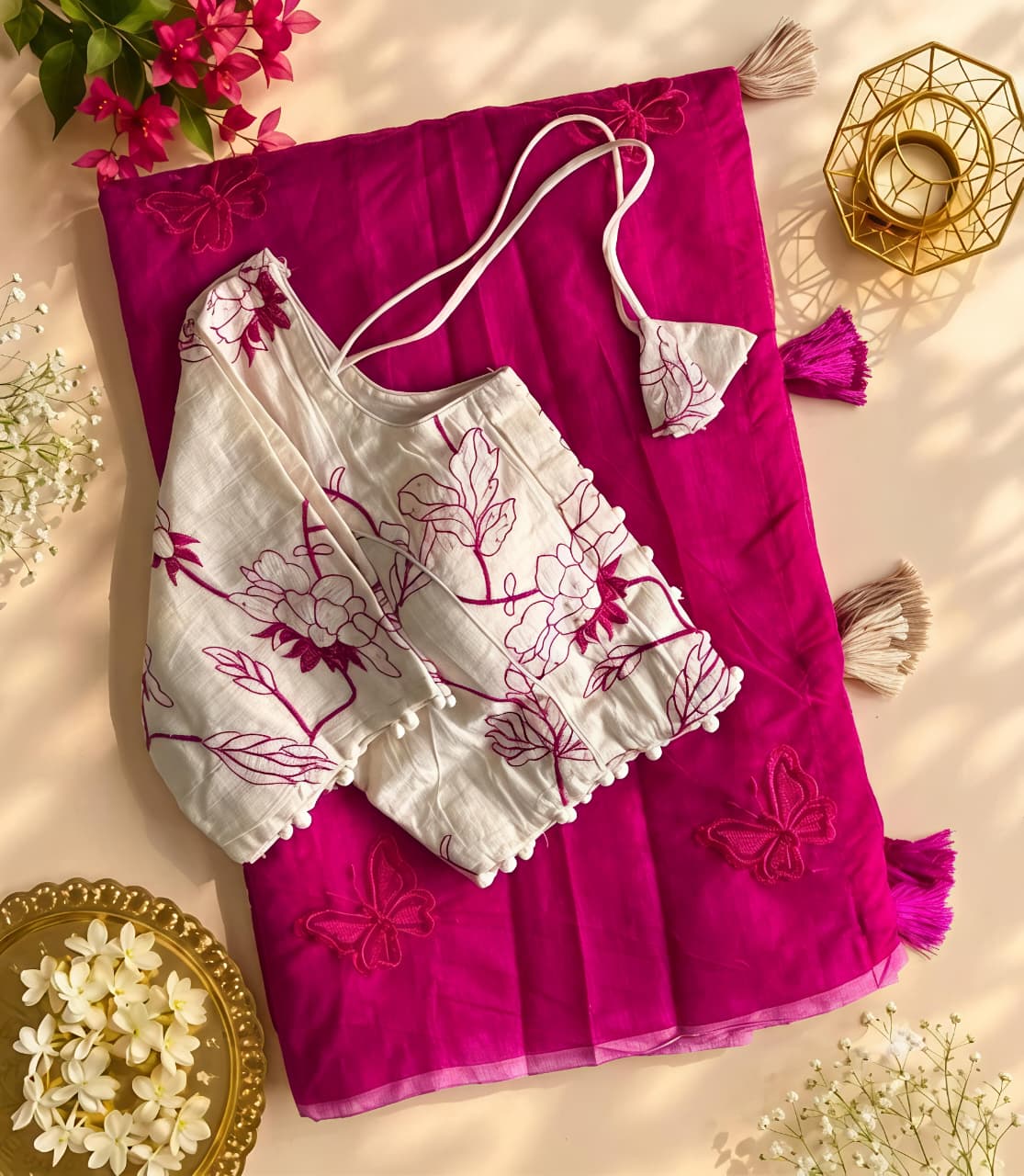 New Wedding Wear Chanderi Cotton Embroidery n Tussels Work Fancy Designer Saree With Stitched Blouse