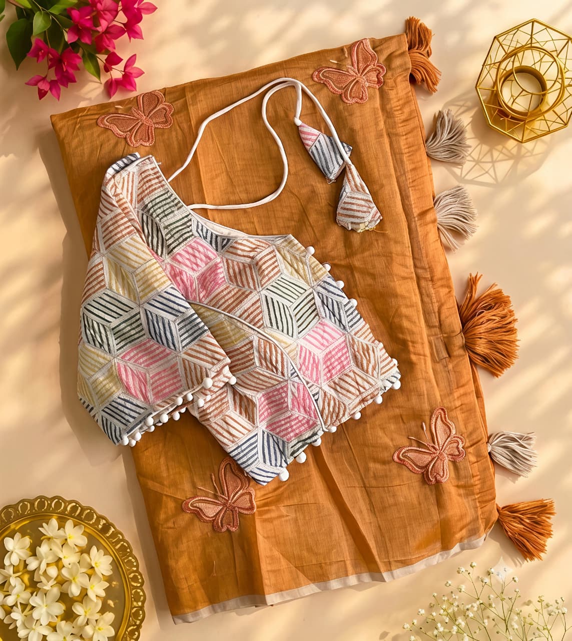 New Wedding Wear Chanderi Cotton Embroidery n Tussels Work Fancy Designer Saree With Stitched Blouse