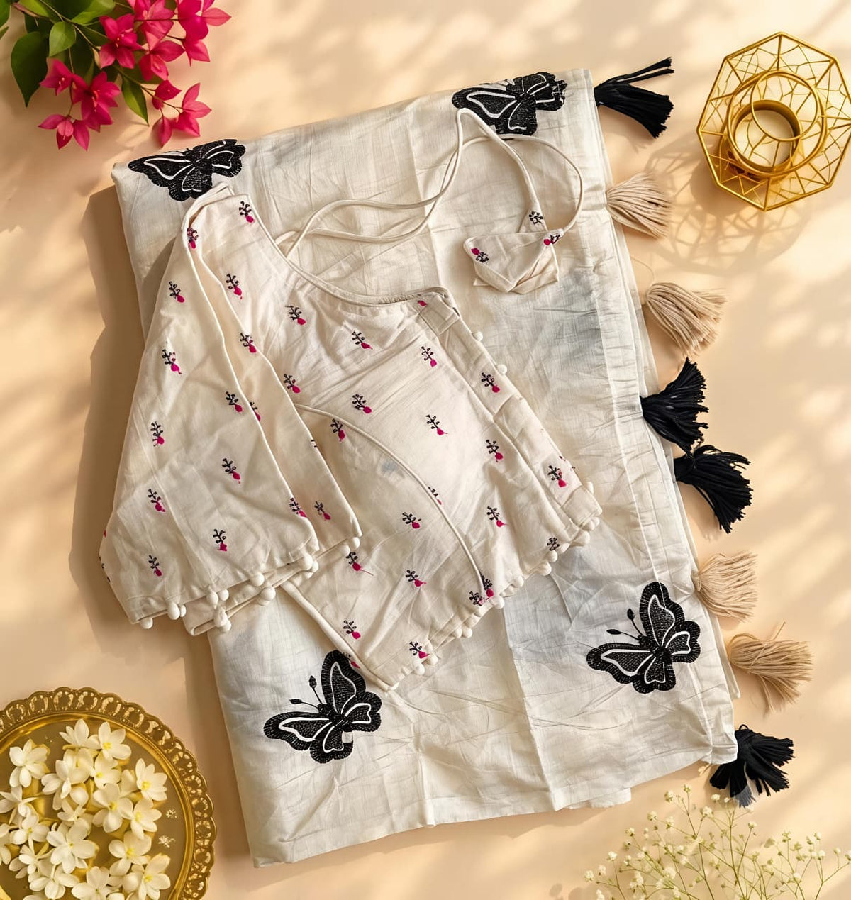 New Wedding Wear Chanderi Cotton Embroidery n Tussels Work Fancy Designer Saree With Stitched Blouse