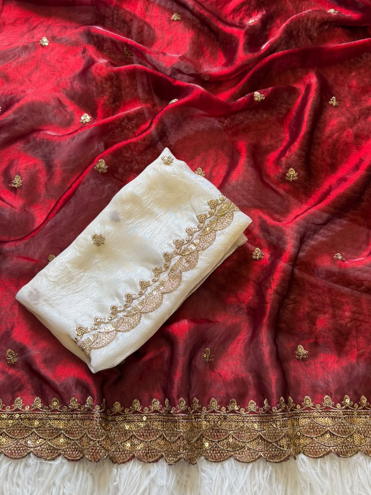 Marvellous Festive Wear Silk Embroidery n Sequence Work Designer Saree With Contrast Blouse Piece