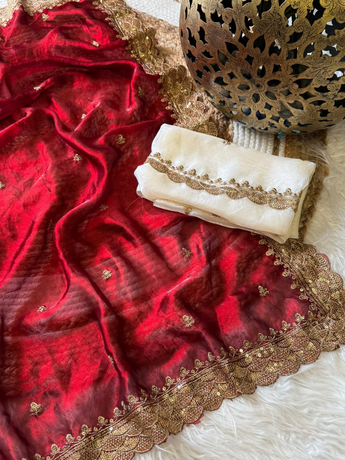 Marvellous Festive Wear Silk Embroidery n Sequence Work Designer Saree With Contrast Blouse Piece