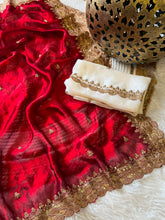 Load image into Gallery viewer, Marvellous Festive Wear Silk Embroidery n Sequence Work Designer Saree With Contrast Blouse Piece
