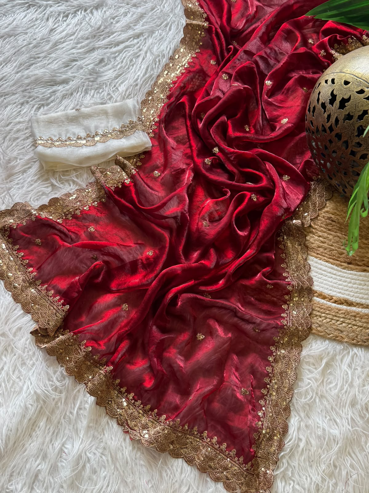 Marvellous Festive Wear Silk Embroidery n Sequence Work Designer Saree With Contrast Blouse Piece
