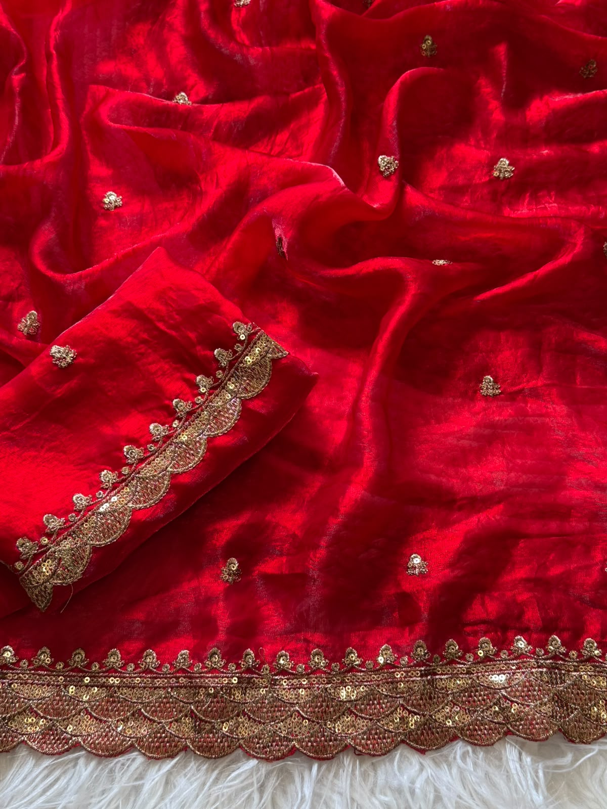 Marvellous Festive Wear Silk Embroidery n Sequence Work Designer Saree With Contrast Blouse Piece