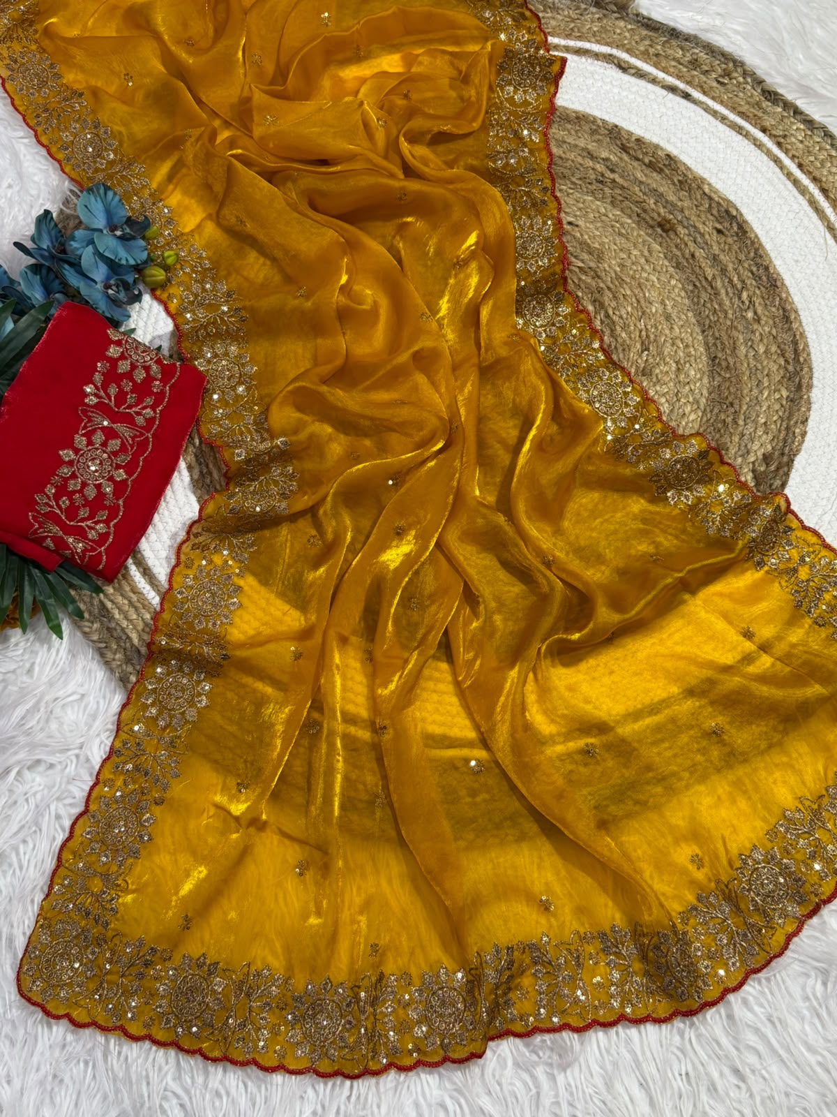 Incomparable Function Wear Silk Embroidery n Sequence Work Fancy Saree With Contrast Blouse Piece