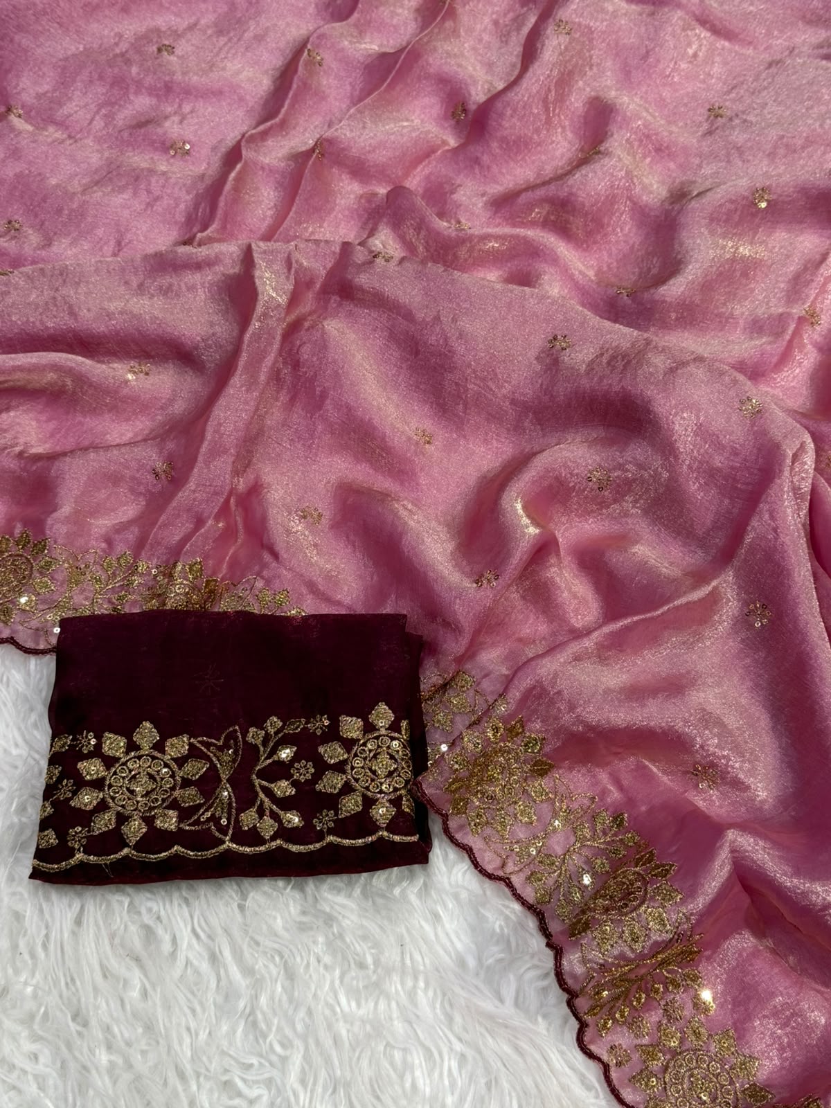 Incomparable Function Wear Silk Embroidery n Sequence Work Fancy Saree With Contrast Blouse Piece