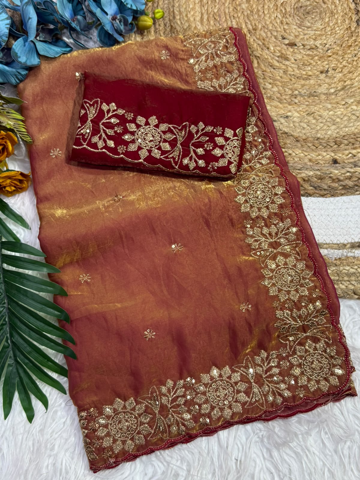 Incomparable Function Wear Silk Embroidery n Sequence Work Fancy Saree With Contrast Blouse Piece