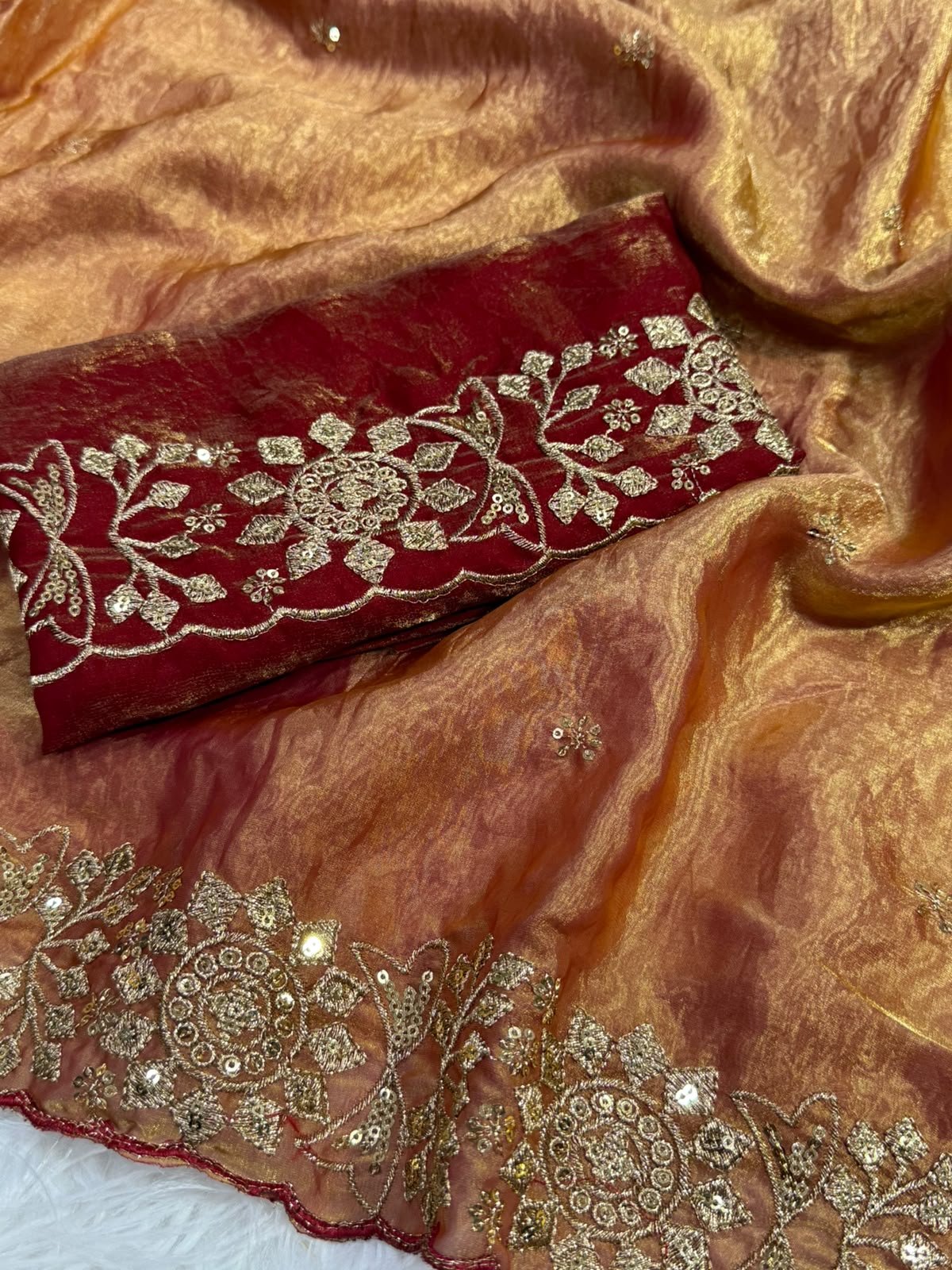 Incomparable Function Wear Silk Embroidery n Sequence Work Fancy Saree With Contrast Blouse Piece