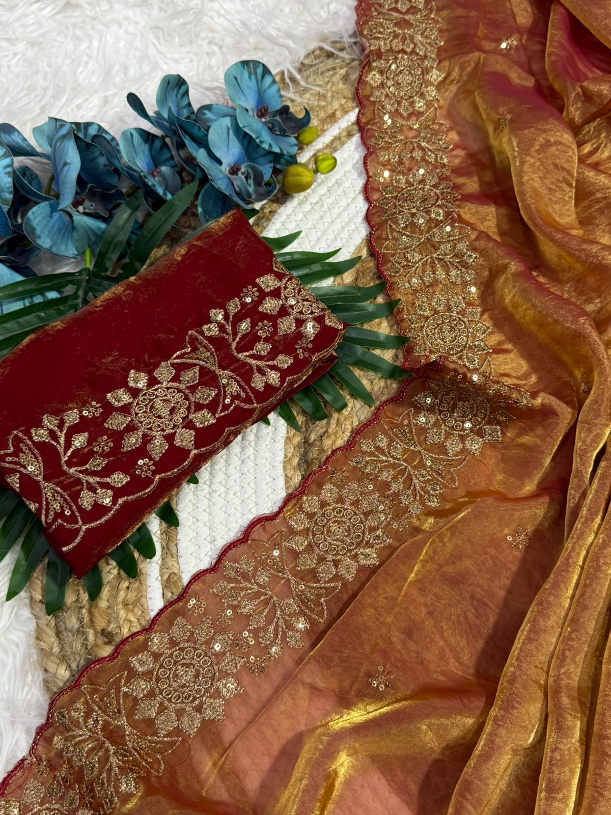 Incomparable Function Wear Silk Embroidery n Sequence Work Fancy Saree With Contrast Blouse Piece