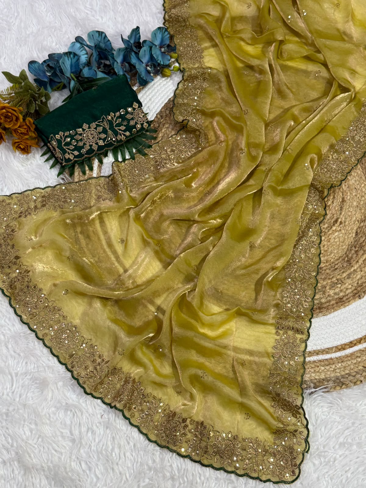 Incomparable Function Wear Silk Embroidery n Sequence Work Fancy Saree With Contrast Blouse Piece