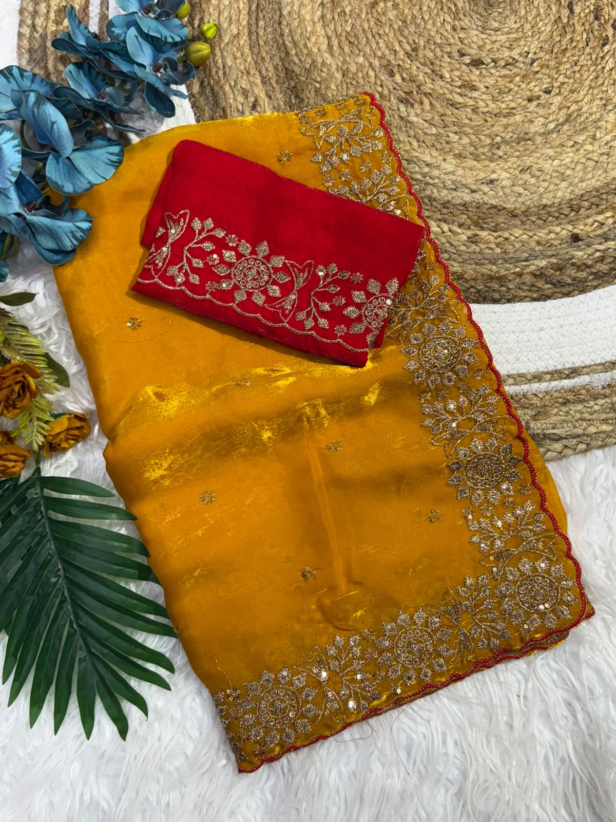 Incomparable Function Wear Silk Embroidery n Sequence Work Fancy Saree With Contrast Blouse Piece