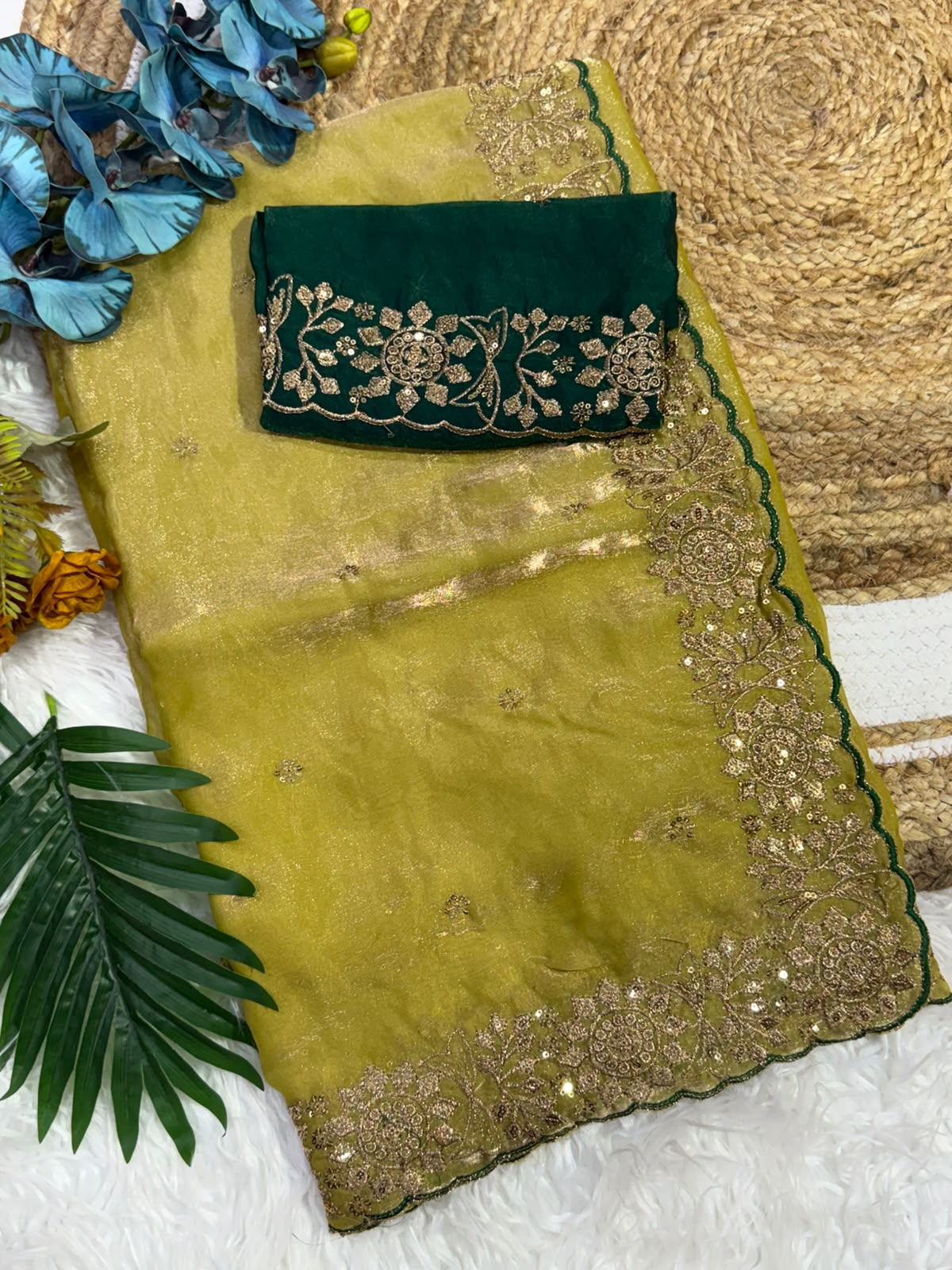 Incomparable Function Wear Silk Embroidery n Sequence Work Fancy Saree With Contrast Blouse Piece