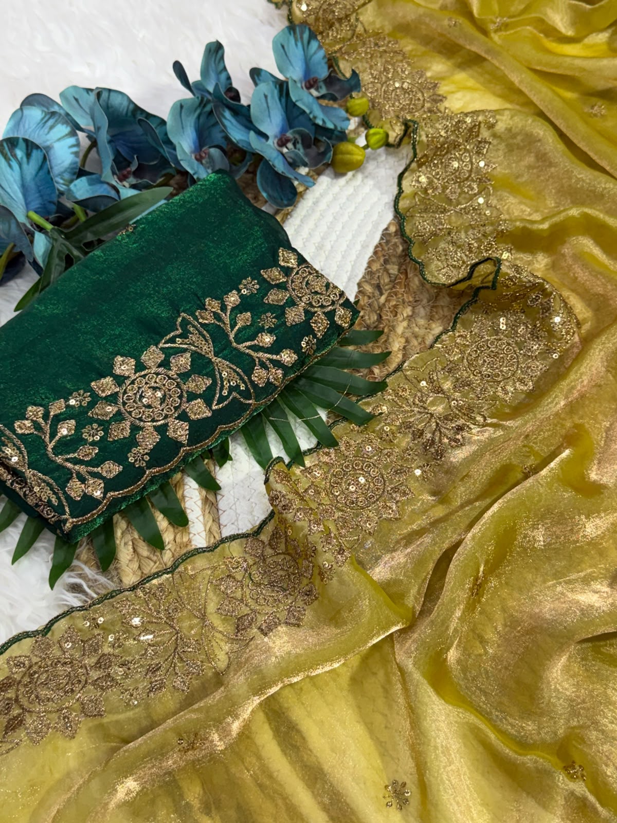 Incomparable Function Wear Silk Embroidery n Sequence Work Fancy Saree With Contrast Blouse Piece