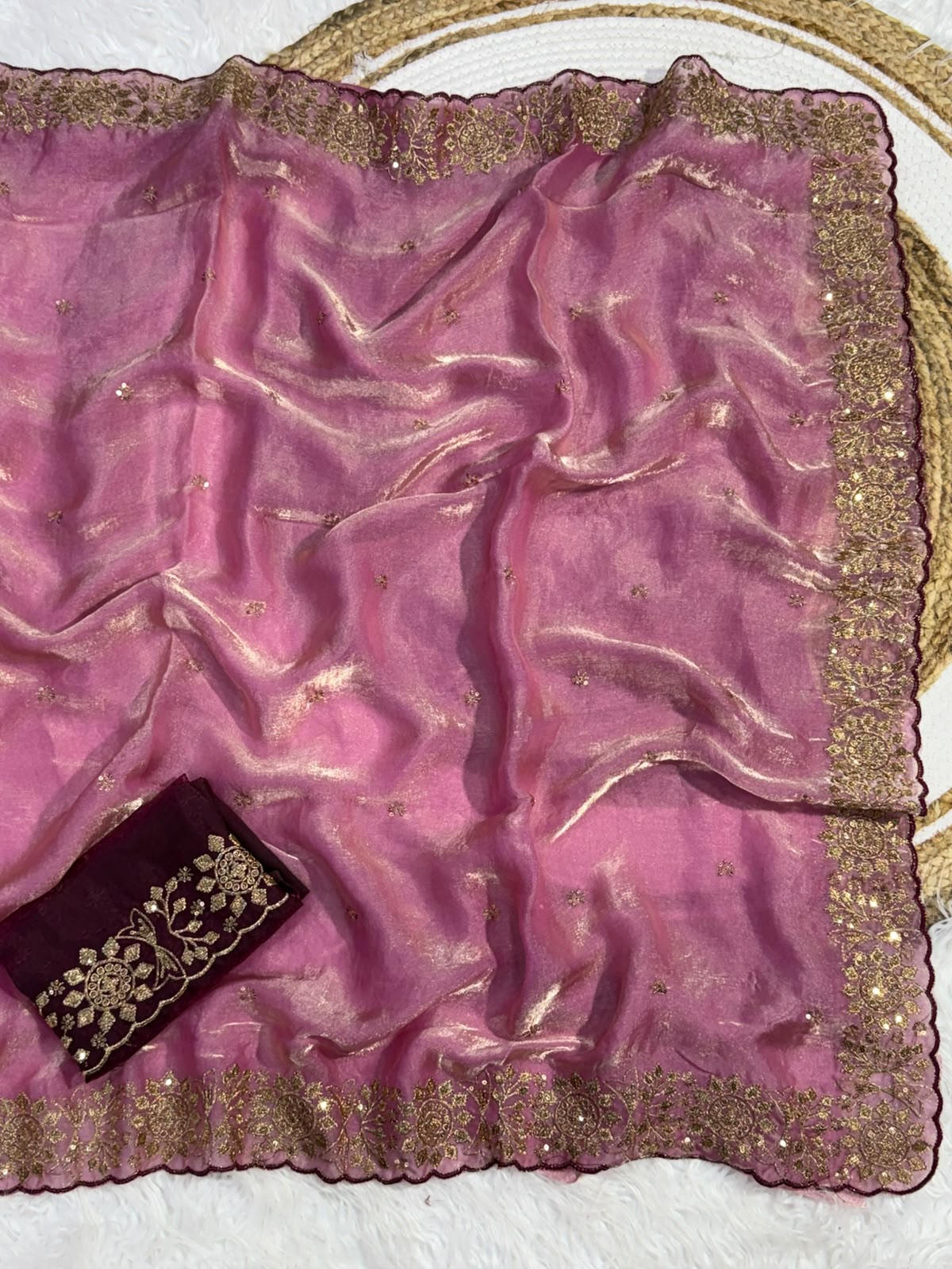 Incomparable Function Wear Silk Embroidery n Sequence Work Fancy Saree With Contrast Blouse Piece