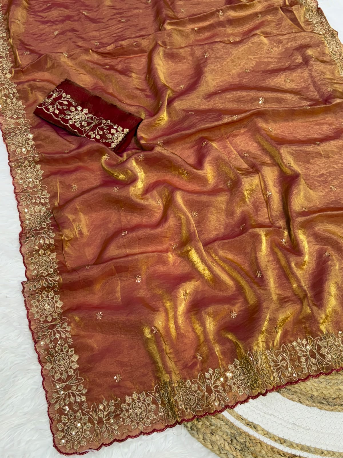 Incomparable Function Wear Silk Embroidery n Sequence Work Fancy Saree With Contrast Blouse Piece