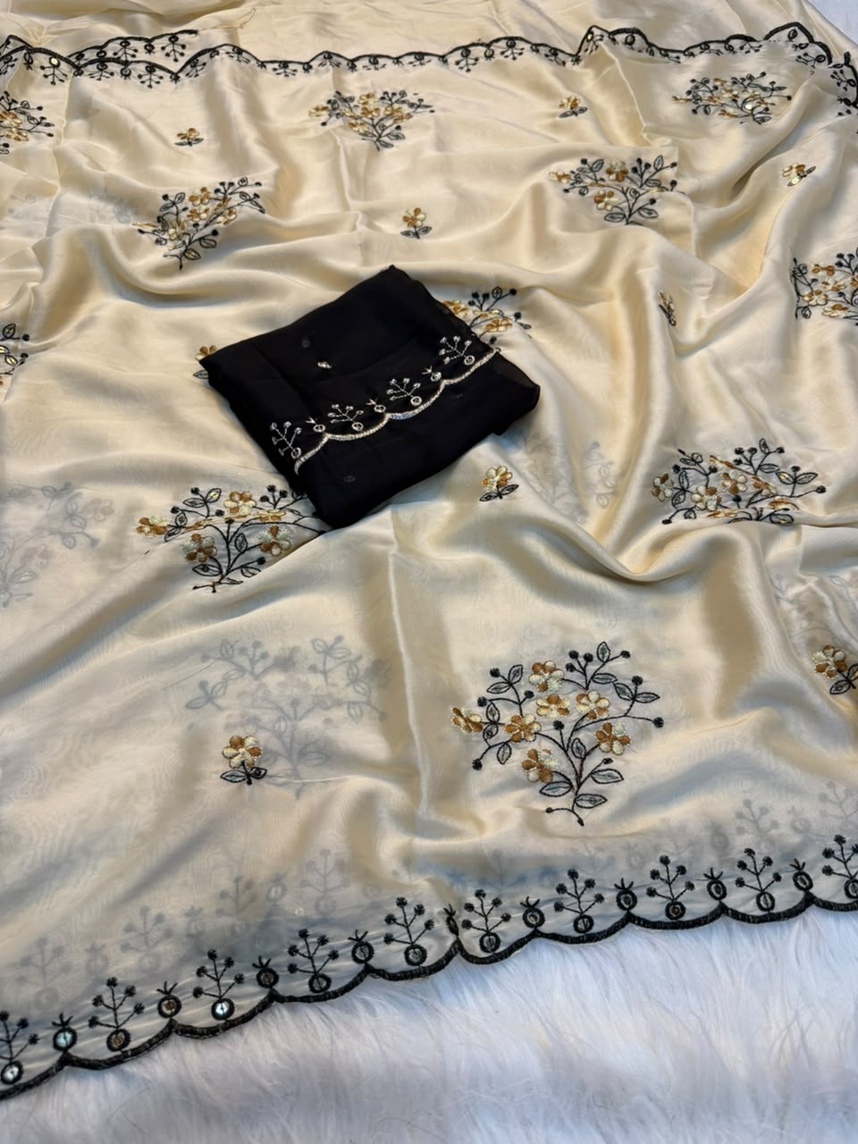 Heritage Function Wear Georgette Multi Embroidery Work Designer Saree With Ravishing Blouse Piece