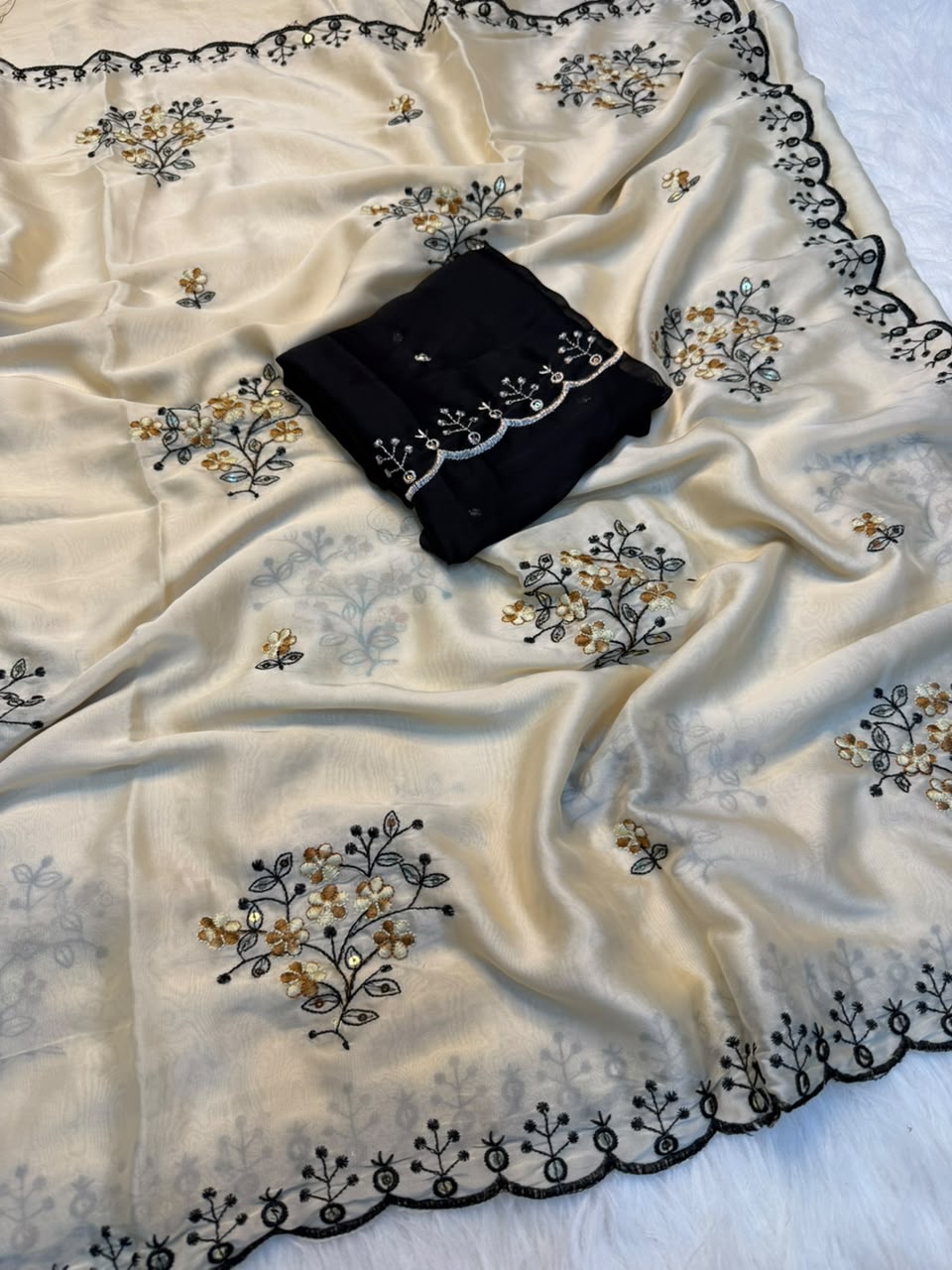 Heritage Function Wear Georgette Multi Embroidery Work Designer Saree With Ravishing Blouse Piece