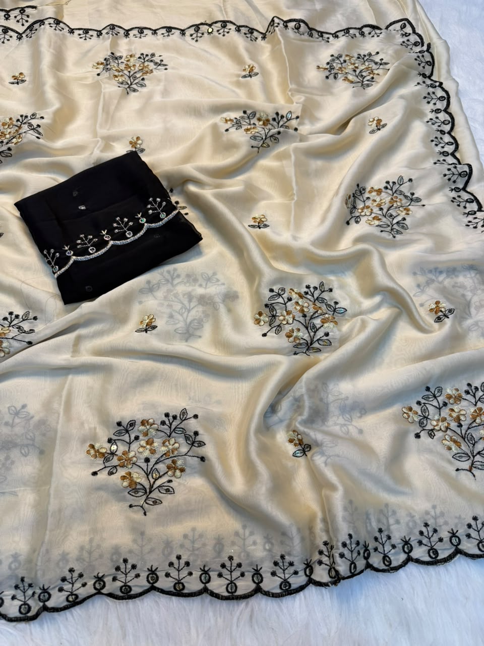 Heritage Function Wear Georgette Multi Embroidery Work Designer Saree With Ravishing Blouse Piece