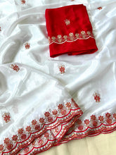 Load image into Gallery viewer, Attractive Festive Wear Soft Chinnon Silk Embroidery n Sequence Work Designer Saree With Contrast Blouse Piece
