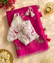 Load image into Gallery viewer, New Chanderi Cotton Embroidery n Tussels Work Fancy Designer Festive Wear Saree With Stitched Blouse
