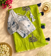 Load image into Gallery viewer, New Chanderi Cotton Embroidery n Tussels Work Fancy Designer Festive Wear Saree With Stitched Blouse
