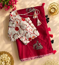 Load image into Gallery viewer, New Chanderi Cotton Embroidery n Tussels Work Fancy Designer Festive Wear Saree With Stitched Blouse

