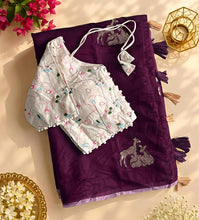 Load image into Gallery viewer, New Chanderi Cotton Embroidery n Tussels Work Fancy Designer Festive Wear Saree With Stitched Blouse
