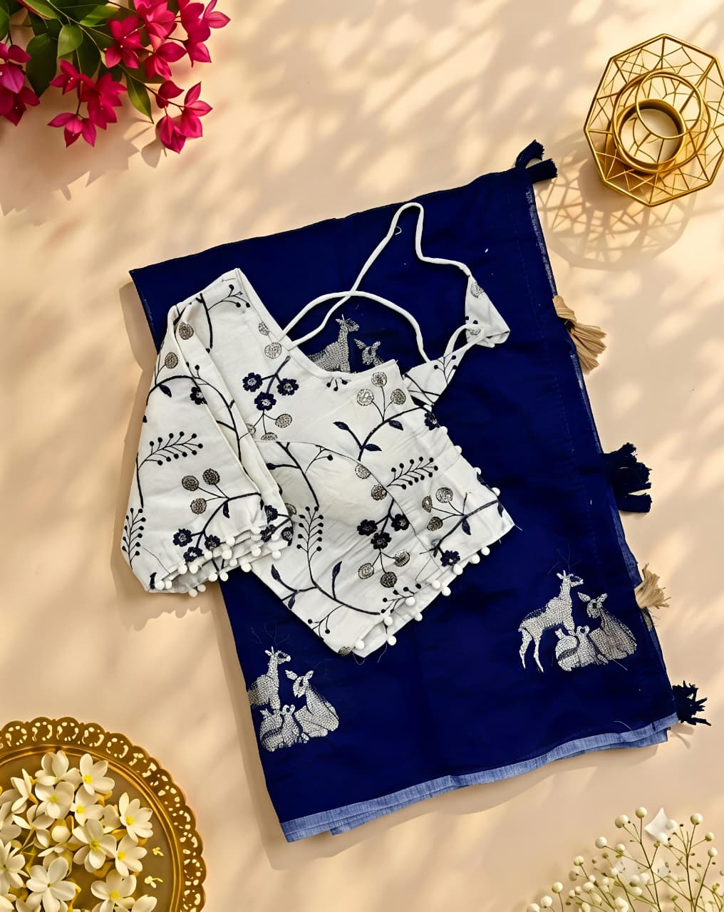 New Chanderi Cotton Embroidery n Tussels Work Fancy Designer Festive Wear Saree With Stitched Blouse