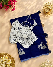 Load image into Gallery viewer, New Chanderi Cotton Embroidery n Tussels Work Fancy Designer Festive Wear Saree With Stitched Blouse
