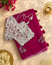Load image into Gallery viewer, New Chanderi Cotton Embroidery n Tussels Work Fancy Designer Festive Wear Saree With Stitched Blouse
