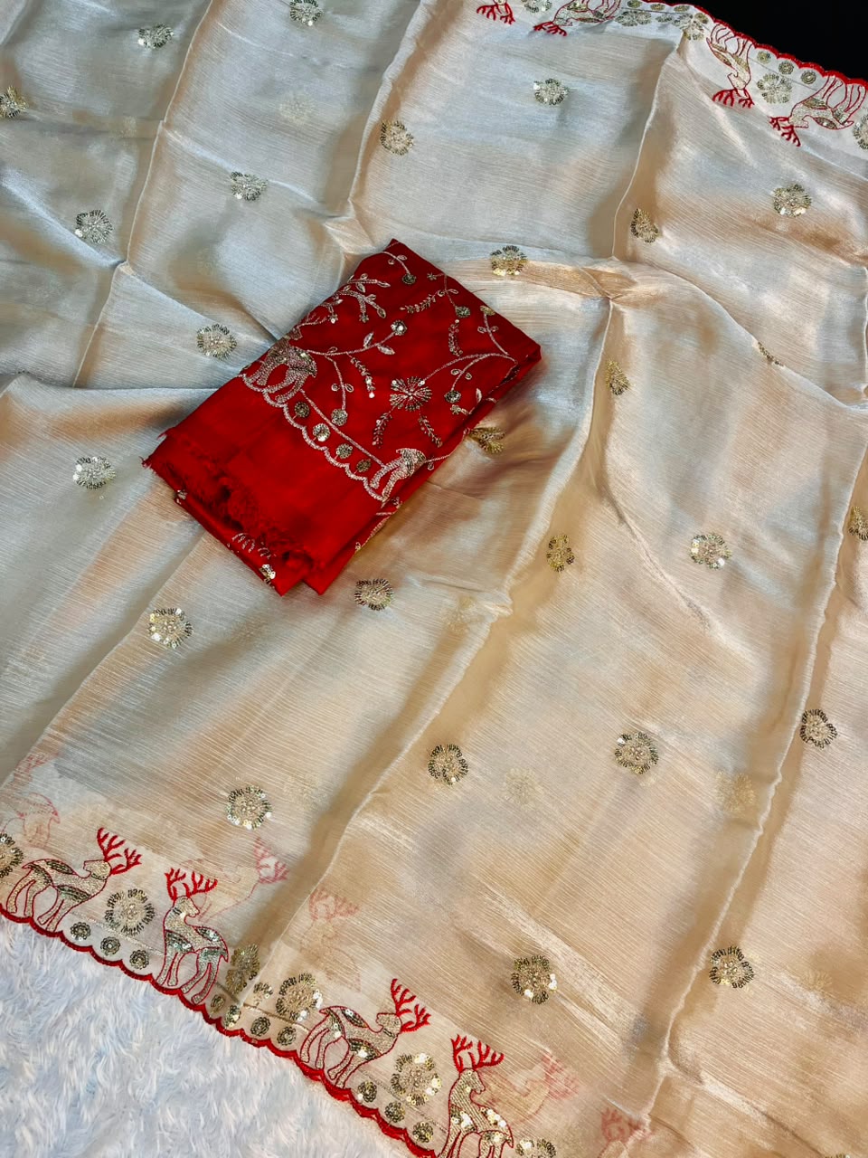 Delightful Festive Wear Silk Embroidery n Sequence Work Fancy Saree With Blissful Blouse Piece